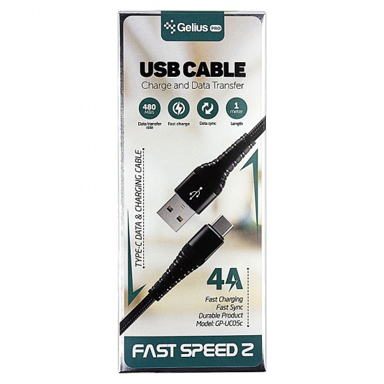 USB Cable Gelius Pro Fast Speed 2 GP-U05c Series 4A Type-C Black 
