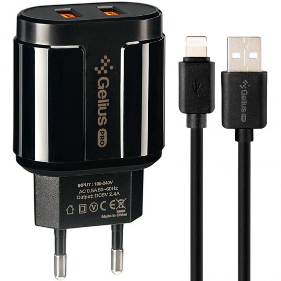 Мережевий зарядний пристрій Gelius Pro Avangard GP-HC06 2 USB 2.4A + Cable Lightning Black Мережевий зарядний пристрій Gelius Pro Avangard GP-HC06 2 USB 2.4A + Cable Lightning Black