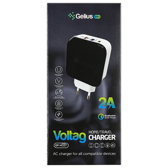 Мережевий зарядний пристрій Gelius Pro Voltag QC GP-HC07 2 USB + Type-C Black/White 
