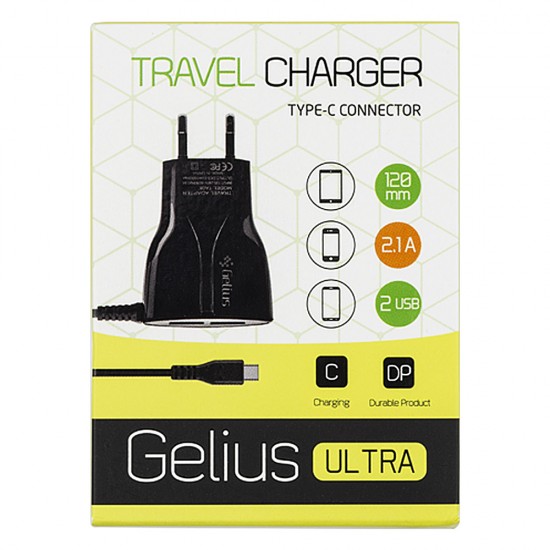 Мережевий зарядний пристрій Gelius Ultra Edition 2 USB + Type-C 2.1A Black 1.2m 