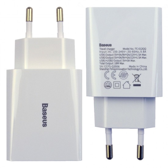 Baseus Speed Mini Dual U Quick Charger 18W White Baseus Speed Mini Dual U Quick Charger 18W White