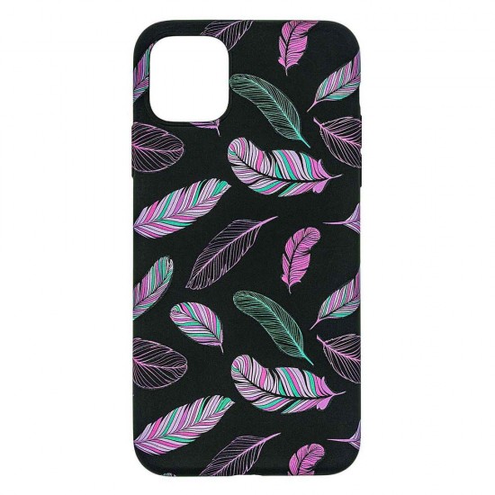 IPhone 11 Silicone Case with Picture Black Feathers 