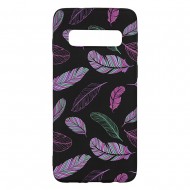 Samsung S10 Silicone Case with Picture Black Feathers 