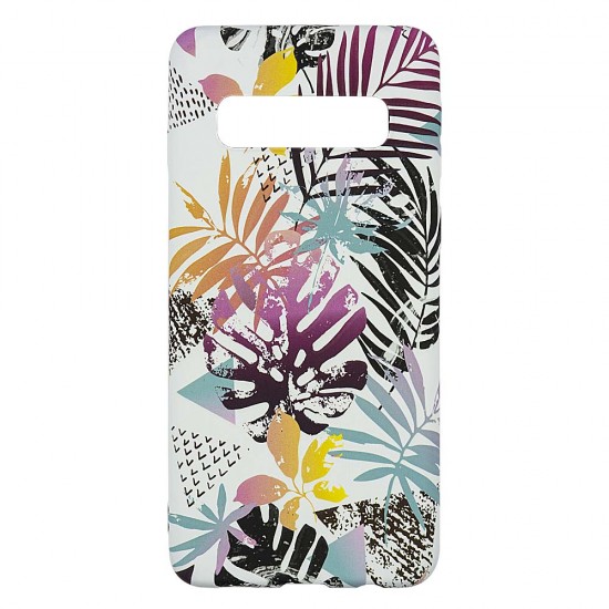 Samsung S10 Plus Silicone Case with Picture White Leaves 