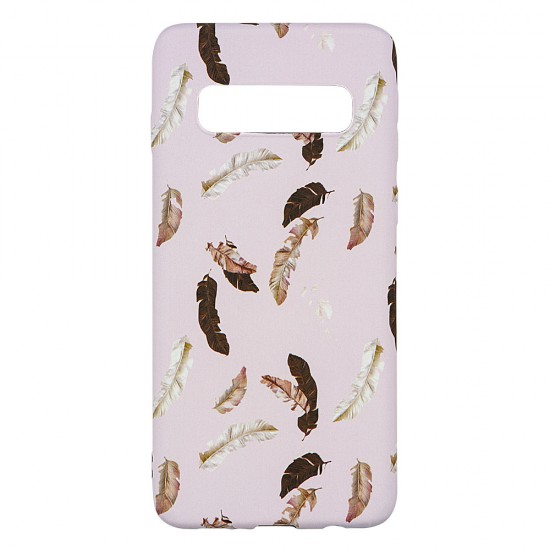 Samsung S10 Plus Silicone Case with Picture Pink Feathers 